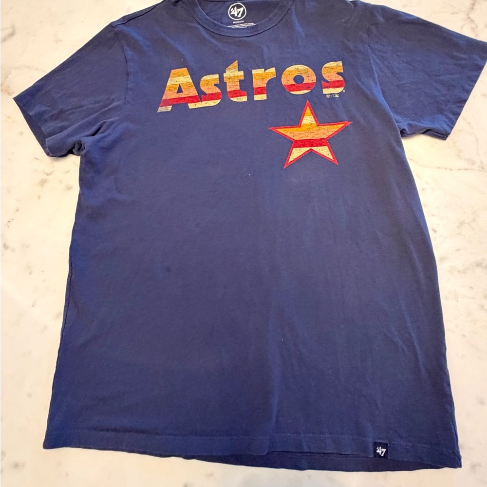 47 Houston Astros MLB Blue Men's Graphic T-Shirt Crew Neck Short Sleeve Size M